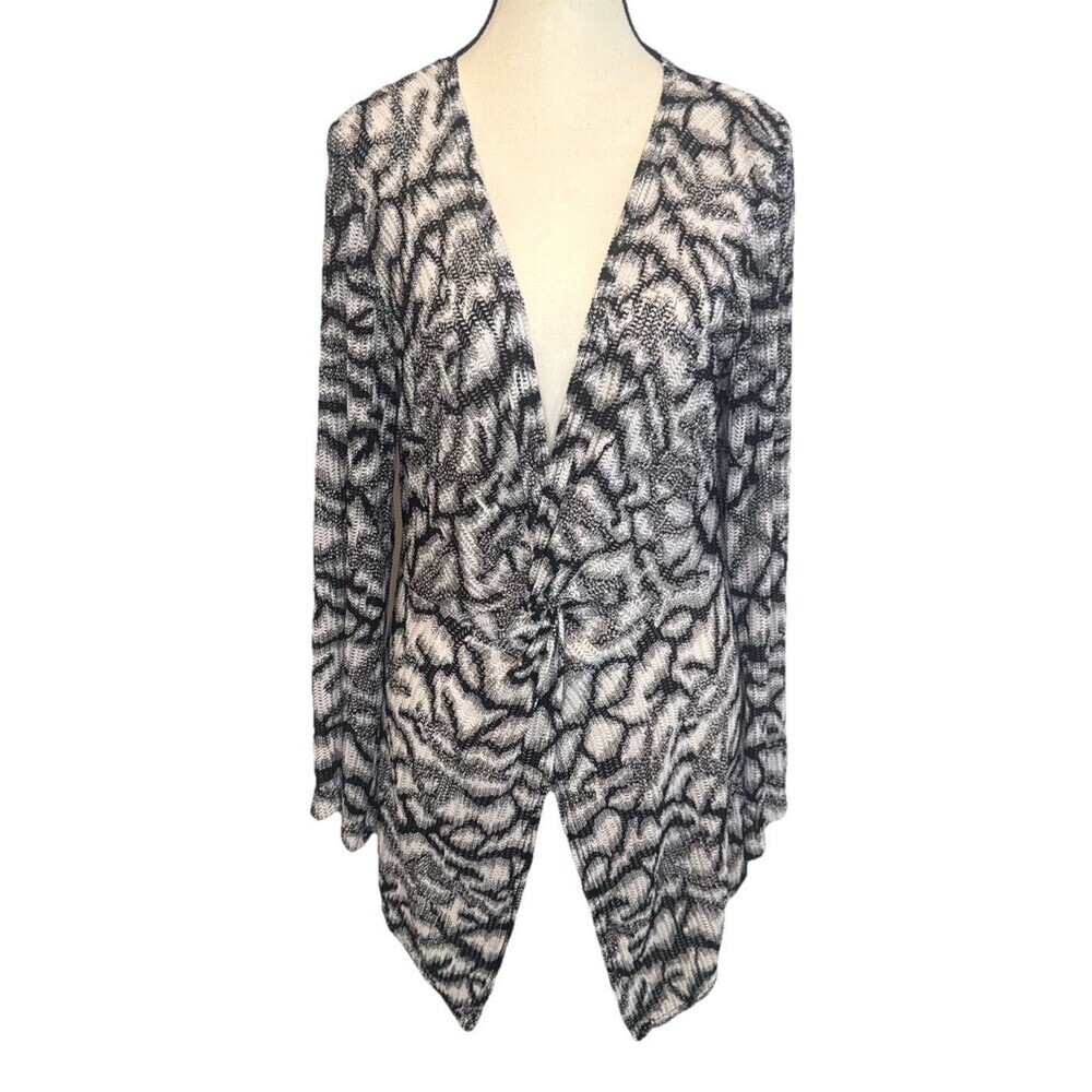 Chico's Womens Black White Knot Front Cardigan Sz M(2) Stretch Casual Travel